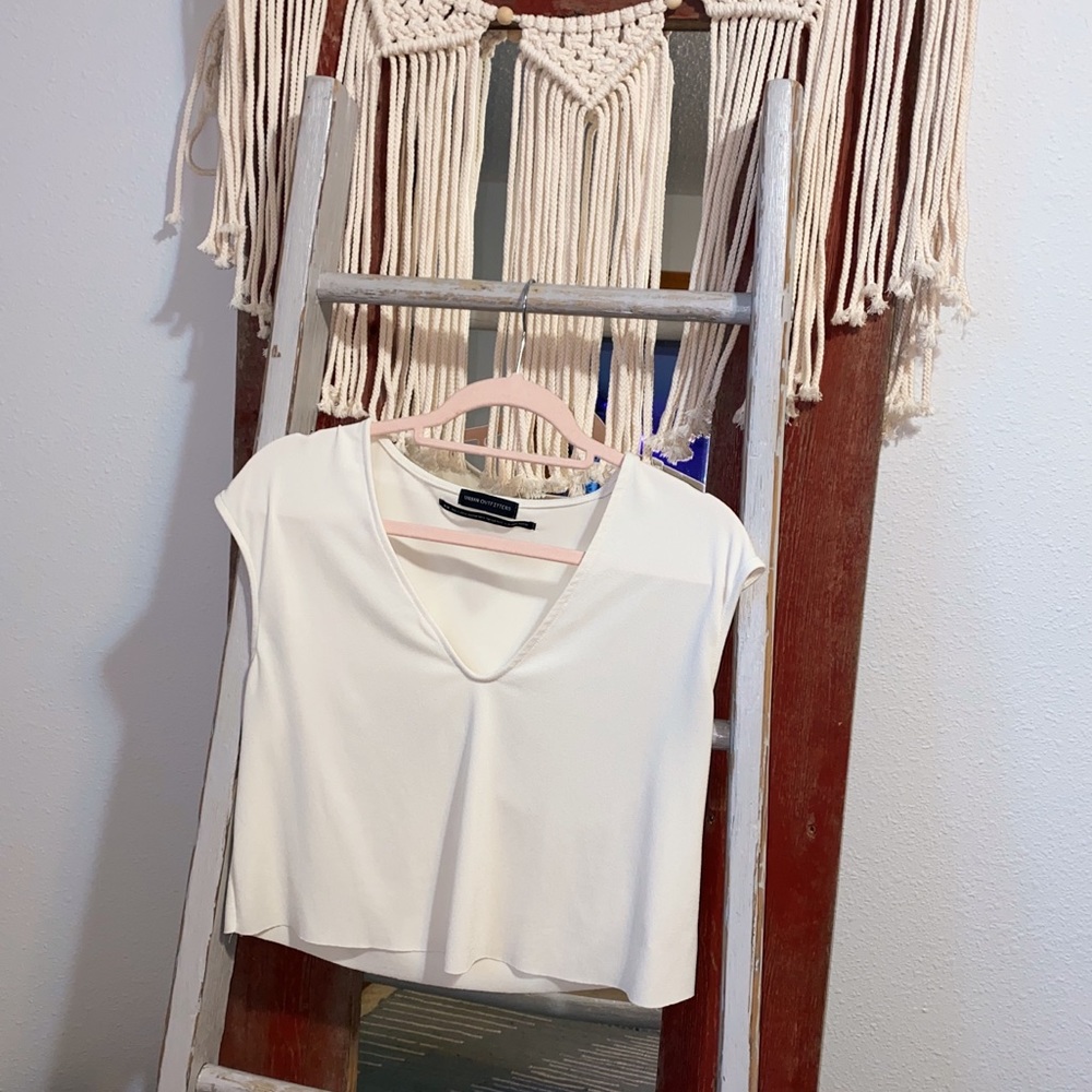White Urban Outfitters Cropped V-Neck Blouse